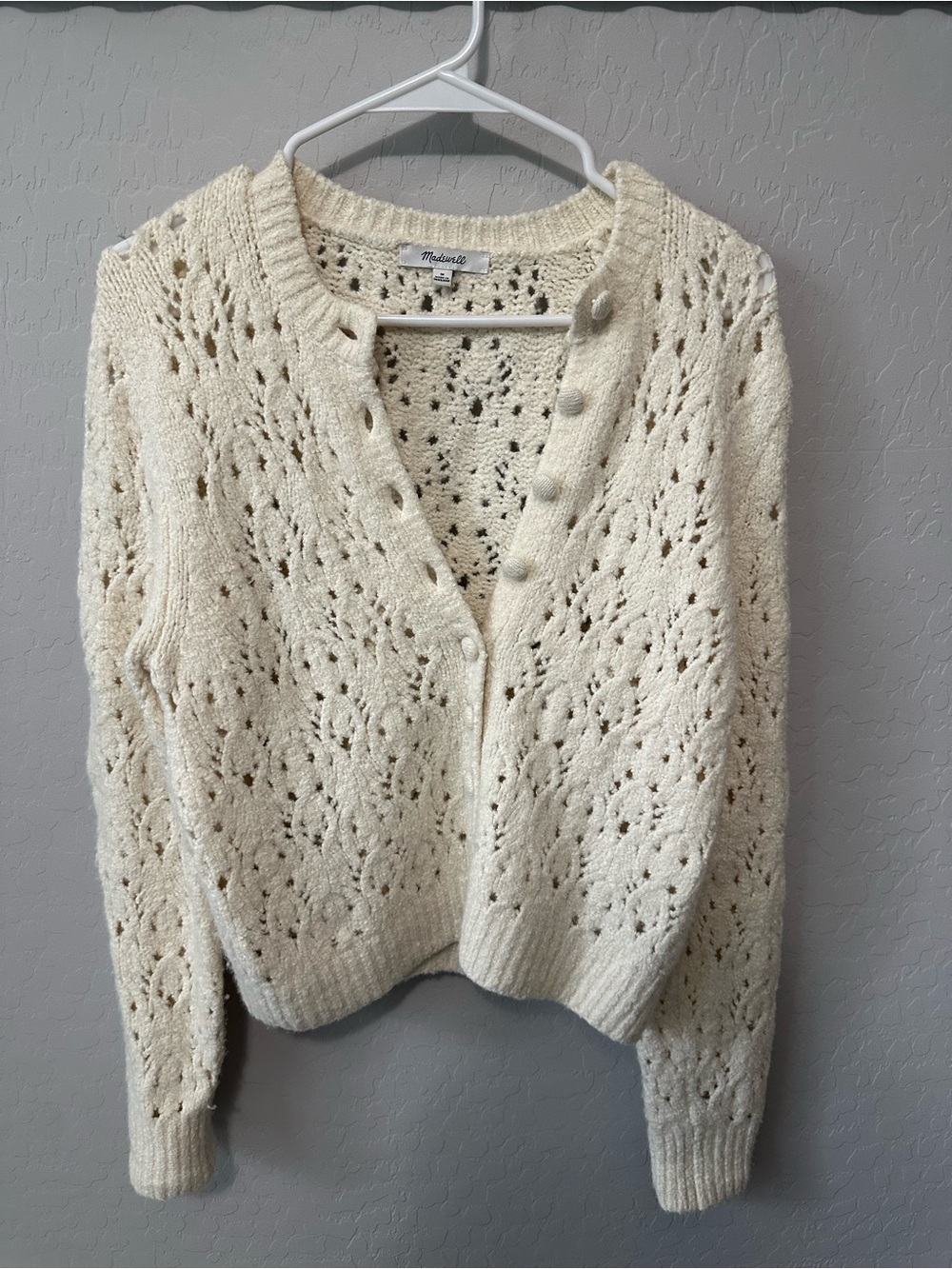 Madewell Cream Open-Knit Button Cardigan